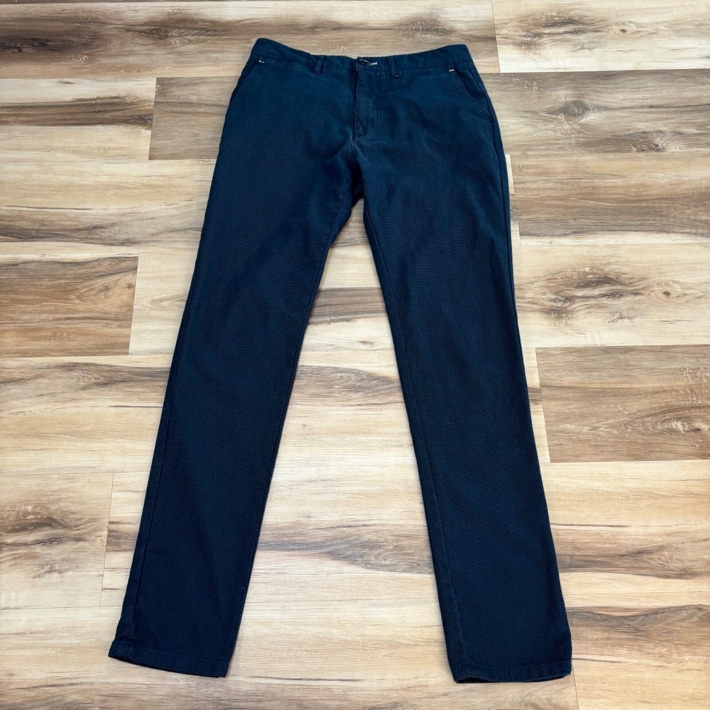 Zara Man Trousers Size 31 Slim Fit Textured Dobby Chino Pants Navy Blue